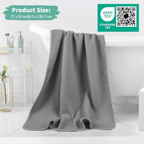 Microfiber Waffle Bath Towels, 4 Pieces, Soft, Absorbent, Fast Drying, Lint Free 430 GSM (27''x55''/68.58 cm x139.7 cm) (Gray+Champagne)