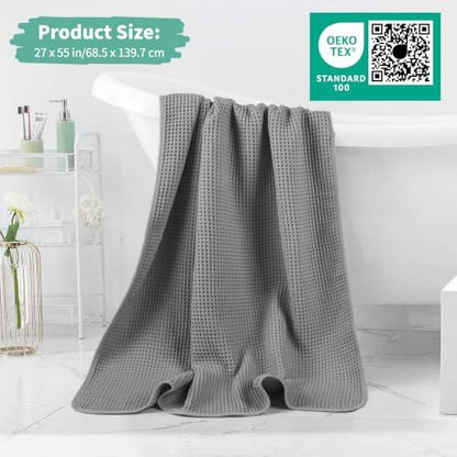 Microfiber Waffle Bath Towels, 4 Pieces, Soft, Absorbent, Fast Drying, Lint Free 430 GSM (27''x55''/68.58 cm x139.7 cm) (Gray+Pink)