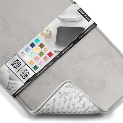 Clara Clark Bathroom Rugs, Velvet Memory Foam Bath Mat, Non-Slip Bath Rugs, Machine Wash, Dries Quickly, Ultra Soft Plush Bath Mats for Bathroom, 24 x 36, Silver
