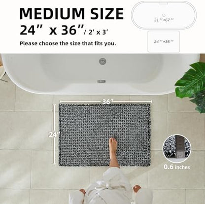 TYUU Waffle Bath Mat, Boho Bathroom Rugs Non Slip, 36x24 Black & White