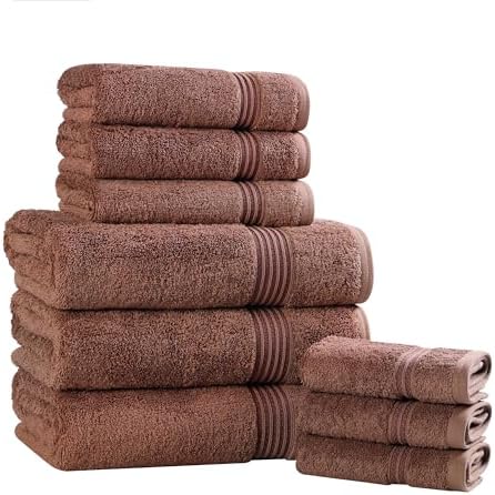 Superior Egyptian Cotton 9-Piece Towel Set, Assorted Towels for Home Bathroom, Guest Bath Decor Essentials, Includes 3 Bath, 3 Hand, 3 Face Towels/Washcloths, Quick Dry, Absorbent - Mocha