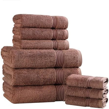 Superior Egyptian Cotton 9-Piece Towel Set, Assorted Towels for Home Bathroom, Guest Bath Decor Essentials, Includes 3 Bath, 3 Hand, 3 Face Towels/Washcloths, Quick Dry, Absorbent - Mocha