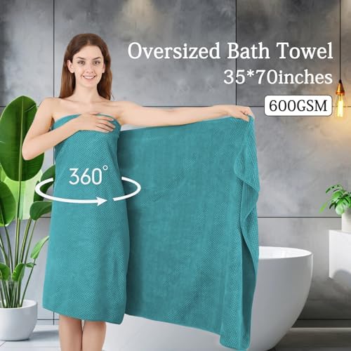 8-Piece Aqua Bath Towels Set,2 Oversized Large Bath Towels Sheet,2 Hand Towels and 4 Washcloths - 600 GSM Soft Luxury Towel Set,Highly Absorbent Quick Dry Towel Collection for Bathroom,Hotel and Spa
