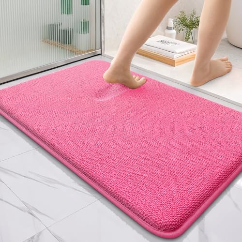 OLANLY Thick Memory Foam Bathroom Rugs 36x24, Absorbent Bath Mat, Hot Pink