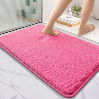 OLANLY Thick Memory Foam Bathroom Rugs 36x24, Absorbent Bath Mat, Hot Pink