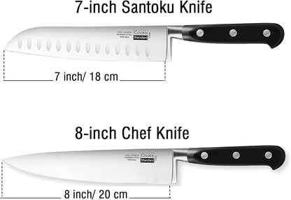 Cooks Standard Classic Cutlery, High Carbon Stainless Steel Knives Set, 8" Chef's Knife and 7" Santoku Knife, Ergonomic Handle, 2-Piece
