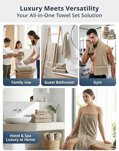 LANE LINEN Bathroom Towel Set 6 Piece Soft Absorbent Quick Dry - Taupe