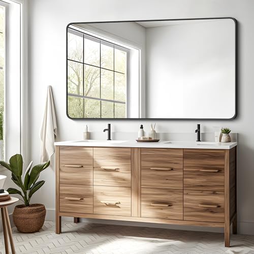DESBING 30 x 50 Inch Bathroom Mirror, Matte Black Wall Mirror with Metal Frame, Decorative Rectangular Vanity Mirror for Bedroom Bathroom Living Room Entryway (Horizontal/Vertical)