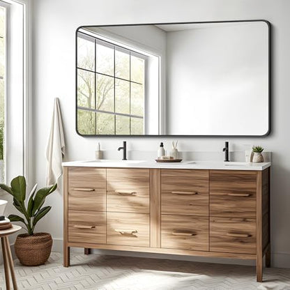 DESBING 30 x 50 Inch Bathroom Mirror, Matte Black Wall Mirror with Metal Frame, Decorative Rectangular Vanity Mirror for Bedroom Bathroom Living Room Entryway (Horizontal/Vertical)