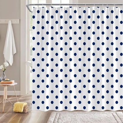 Polka Dot Shower Curtain Blue White Retro Spot Vintage Fabric Decorative Bathroom Curtains with Hooks,70" Wx84 H