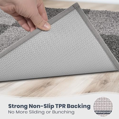 PURRUGS Bathroom Rug Non-Slip Machine Washable 24" x 36", Super Absorbent and Quick-Dry Bath Mat, Extra Soft and Plush Bath Rug for Shower, Bathtub and Sink, Grey & Dark Grey