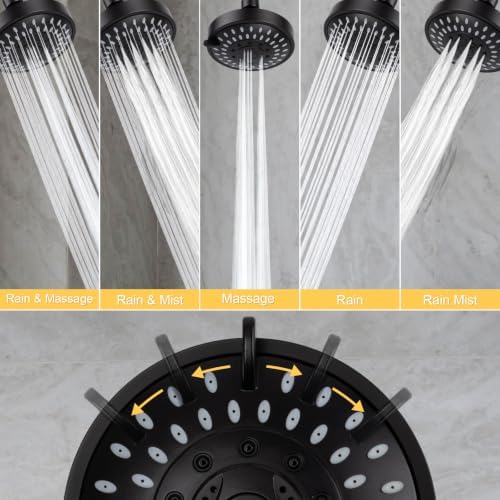 AISOSO High Pressure Rain Shower Head 2PCS 5 Modes 4.1 Inch Matte Black