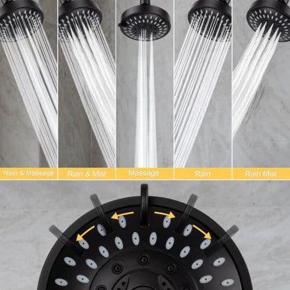 AISOSO High Pressure Rain Shower Head 2PCS 5 Modes 4.1 Inch Matte Black