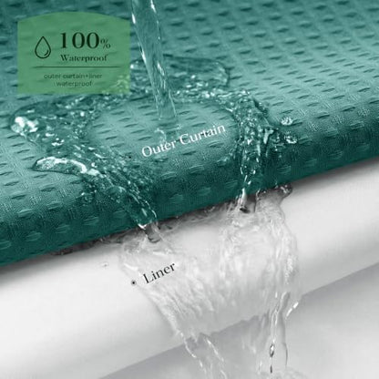 Dynamene Seaweed Green Hook Free Waffle Shower Curtain & Snap Liner,72x75