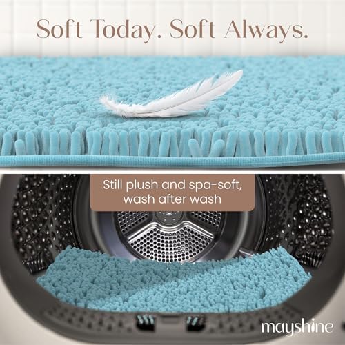 Runner Plush Shaggy Chenille Bath Mat 71"x31" Extra Soft, Super Absorbent, Non-Slip Bathroom Rug | Fluffy Microfiber, Area Rug Sets for Bathroom Floor, Kitchen, Living Room | 71"x31" | Spa Blue