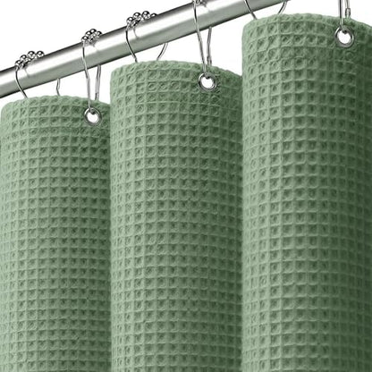 Stall Waffle Shower Curtain Heavyweight Cotton Fabric Sage Green 48Wx72L