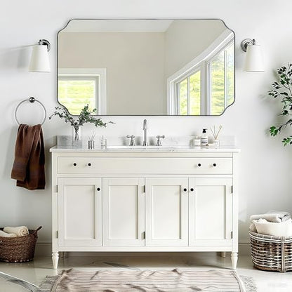 ANDY STAR 30"x55" Large Bathroom Mirror, Chrome Scalloped Mirror for Wall, Full Length Wall Mirror with Unique Notched Corner Design, Hangs Vertically or Horizontally