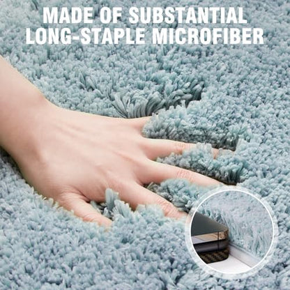 TECHMILLY Super Soft Shaggy Bathroom Runner Rugs, Absorbent Thick Non Slip Microfiber Bath Rugs, Quick Dry Machine Washable Bath Mat for Bathroom Floor, Bathtub and Shower 20"x47" Blizzard Blue