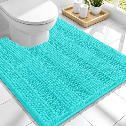 Smiry Thick Chenille Toilet Rugs U-Shaped 24x20, Absorbent Bath Mat, Teal