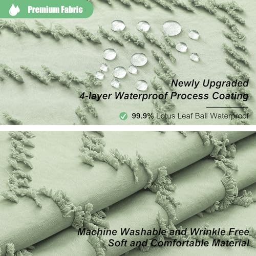 Dynamene Extra Long Boho Shower Curtain Tufted Chevron 72"x90" Sage Green