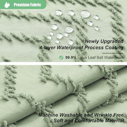 Dynamene Extra Long Boho Shower Curtain Tufted Chevron 72"x90" Sage Green