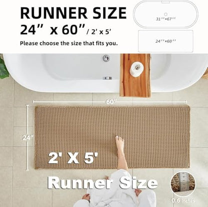 TYUU Waffle Runner Rug Bathroom, Long Boho Bath Mat Non Slip, 60x24 Khaki