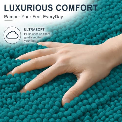 Smiry Thick Chenille Bathroom Runner Rugs 44x24, Soft Bath Mat, Deep Lake