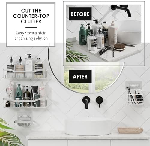 Clara Clark Sage Green Bathroom Set - Bathroom Accessories Set, 24PC Bathroom Accessory Set, Bathroom Sets with Shower Curtain Set, Adhesive Corner Shower Caddy Hanging & Soap Dispenser