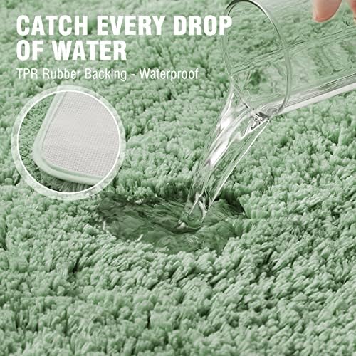 TECHMILLY Super Soft Shaggy Bathroom Rugs, Absorbent Thick Non Slip Microfiber Bath Rugs, Quick Dry Machine Washable Bath Mat for Bathroom Floor, Bathtub and Shower 24"x36" Sage