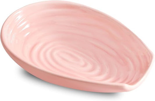Hasense Spoon Rest for Kitchen Counter, Ceramic Cooking Spoon Holder for Stove Top, Porcelain Utensil Rest for Spatula, Ladle, Tong and Spoon, Heat-Resistant and Dishwasher Safe, Pink