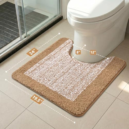 Toilet Rug U-Shaped 24x19 Washable Non Slip, Soft Absorbent Bath Mat Coffee