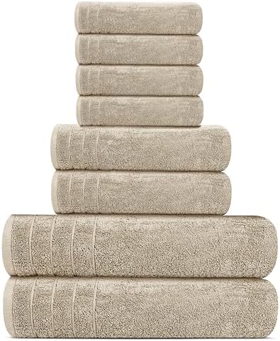 Tens Towels 8 Piece Towel Set, 2 XL Bath, 2 Hand, 4 Washcloth, Beige