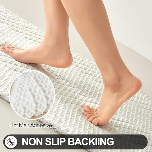 Sunfly Waffle Bath Mat, Boho Bathroom Rugs Non-Slip Washable Super Absorbent Quick Dry, Farmhouse Bathroom Decor 24"x48" Cream