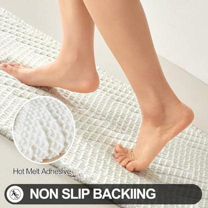 Sunfly Waffle Bath Mat, Boho Bathroom Rugs Non-Slip Washable Super Absorbent Quick Dry, Farmhouse Bathroom Decor 24"x48" Cream
