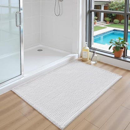 DEXI Chenille Bath Mat 32x20, Soft Absorbent Bathroom Rugs, White