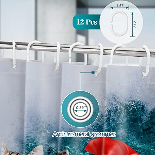 Aimego Stall Small Shower Curtain - Funny Cute Cat Riding Shark Fun Crazy Ocean Narrow Half Fabric Cloth Shower Curtains Set for Adults Bathroom Decor Accessories Bath Curtain, 36"x72", Blue Red