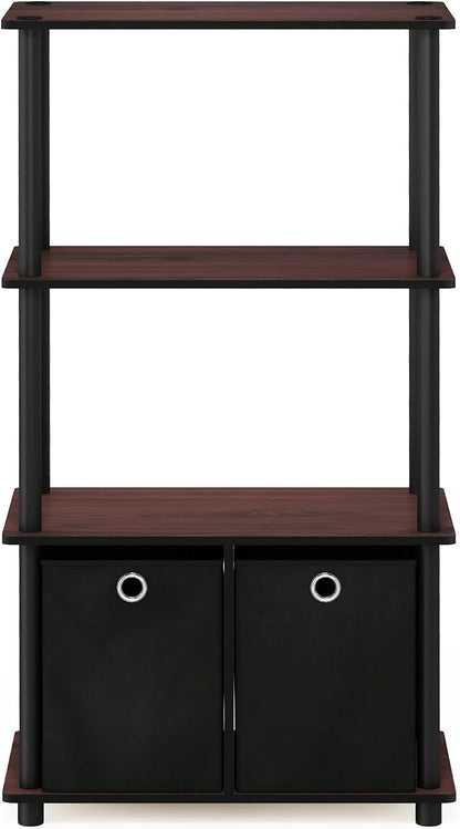 Furinno NW889DC/BK Go Green 4-Tier Multipurpose Storage Rack w/Bins, Dark Cherry/Black