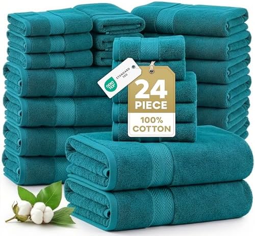 LANE LINEN Bath Towel Set 100% Cotton 24 Piece Soft Absorbent - Sea Port