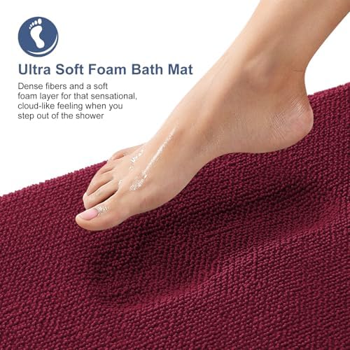 OLANLY Memory Foam Bathroom Runner Rugs 47x20, Absorbent Long Mat, Burgundy