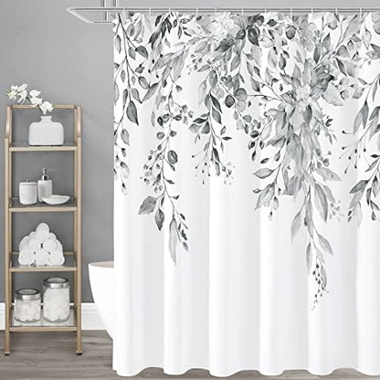Gibelle Grey Eucalyptus Shower Curtain, Watercolor Floral Print, 72x72