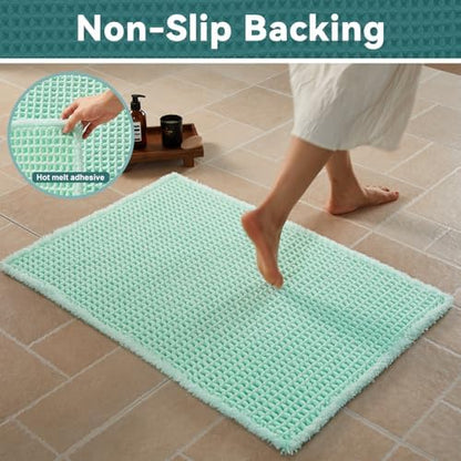 Triohero Waffle Runner Rug Bathroom, Long Boho Bath Mat 24x60 Sea Foam Blue