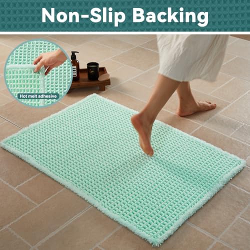 Triohero Waffle Runner Rug Bathroom, Long Boho Bath Mat 24x72 Sea Foam Blue