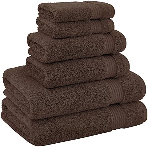 American Veteran Towel, 100% Cotton Turkish 6 Piece Towel Set, Luxury Towels Set of 6 for Bathroom Essentials, 2 Bath Towels 2 Hand Towels 2 Washcloths, Brown