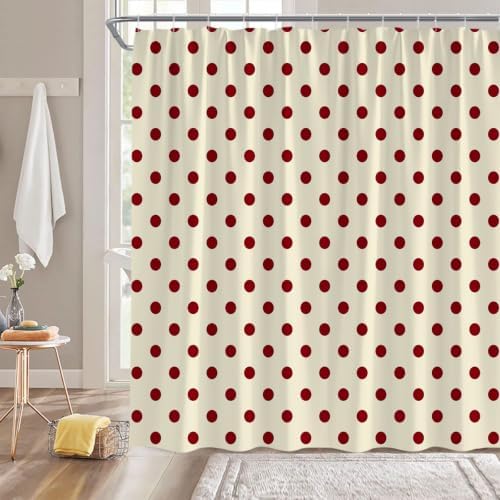 Polka Dot Christmas Shower Curtain Bathroom Decor with Hooks,75"Wx70"H