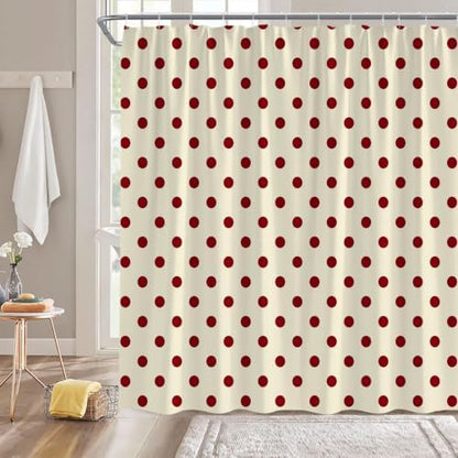 Polka Dot Christmas Shower Curtain Bathroom Decor with Hooks,75"Wx70"H