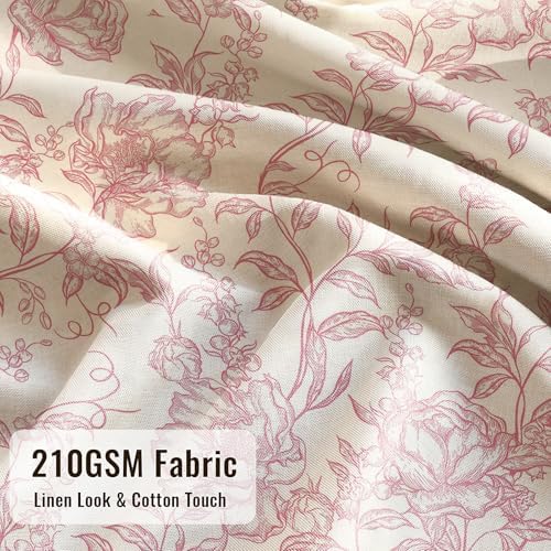 Farmhouse Pink Floral Shower Curtain with 12 Clear Rings 72"W x 72"L