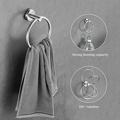 Brushed Nickel Bathroom Hardware Set, 24 Inch Towel Bar Set 10 Pieces Bathroom Accessories Set Includes Includes 2 Packs 24 Inch Towel Bar, Towel Ring, Toilet Holder and 4 Packs Towel Hooks