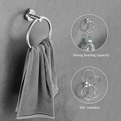 Brushed Nickel Bathroom Hardware Set, 24 Inch Towel Bar Set 10 Pieces Bathroom Accessories Set Includes Includes 2 Packs 24 Inch Towel Bar, Towel Ring, Toilet Holder and 4 Packs Towel Hooks