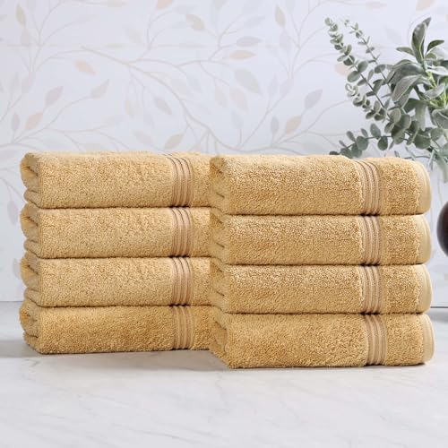 Superior Egyptian Cotton 8-Piece Hand Towel Set, Towel Basics For Quick Dry, Absorbent Small Towels, Facial, Spa, Kitchen, Bathroom Essentials, Apartment, Guest Bath, Soft, Washcloth, Gold