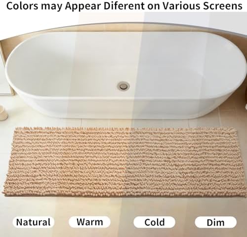 Disolla Beige Bathroom Rug 24x44 Inch - Thick Chenille Bath Mat, Large Shaggy Plush Absorbent Rug, Non-Slip Machine Washable Floor Mat for Double Vanity